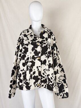 Idem Ditto Cow Print Oversized Trucker Jacket Western Rodeo L